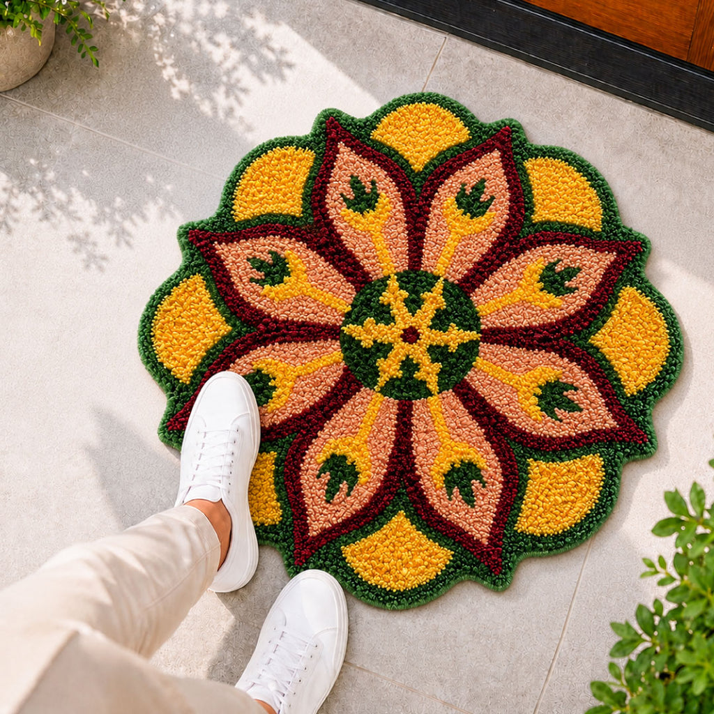 Lotus Swirl Rangoli Door and Bathroom Mat
