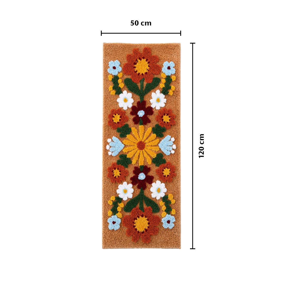 Tan Daisy Beige Runner Mat - Roseate