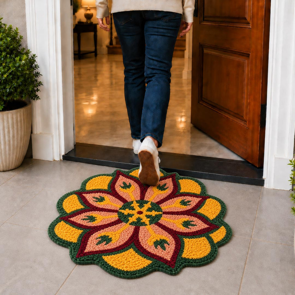 Lotus Swirl Rangoli Door and Bathroom Mat