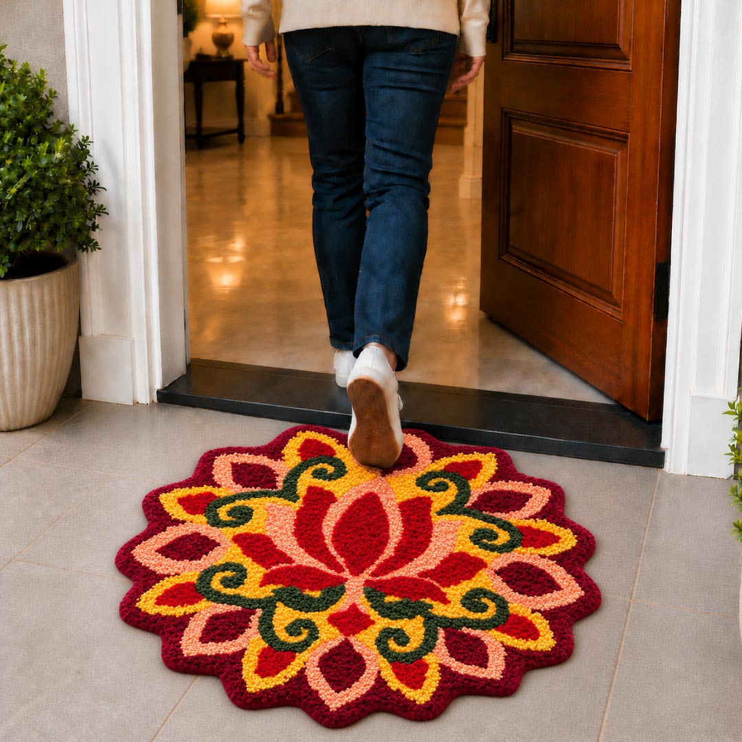 Flame Petal Rangoli Door and Bathroom Mat