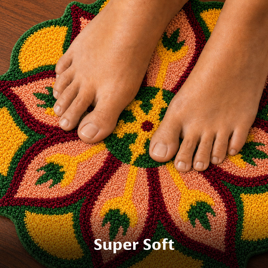 Lotus Swirl Rangoli Door and Bathroom Mat