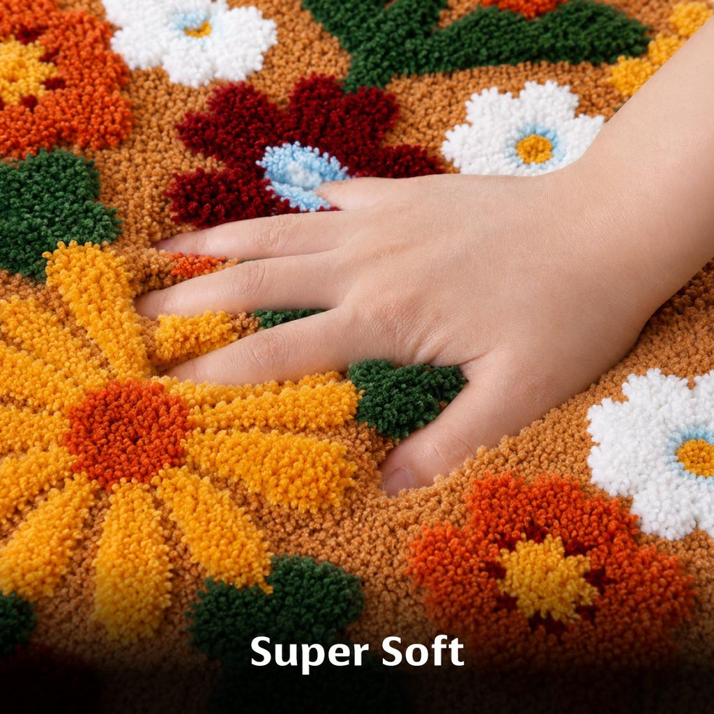 Tan Daisy Beige Runner Mat - Roseate