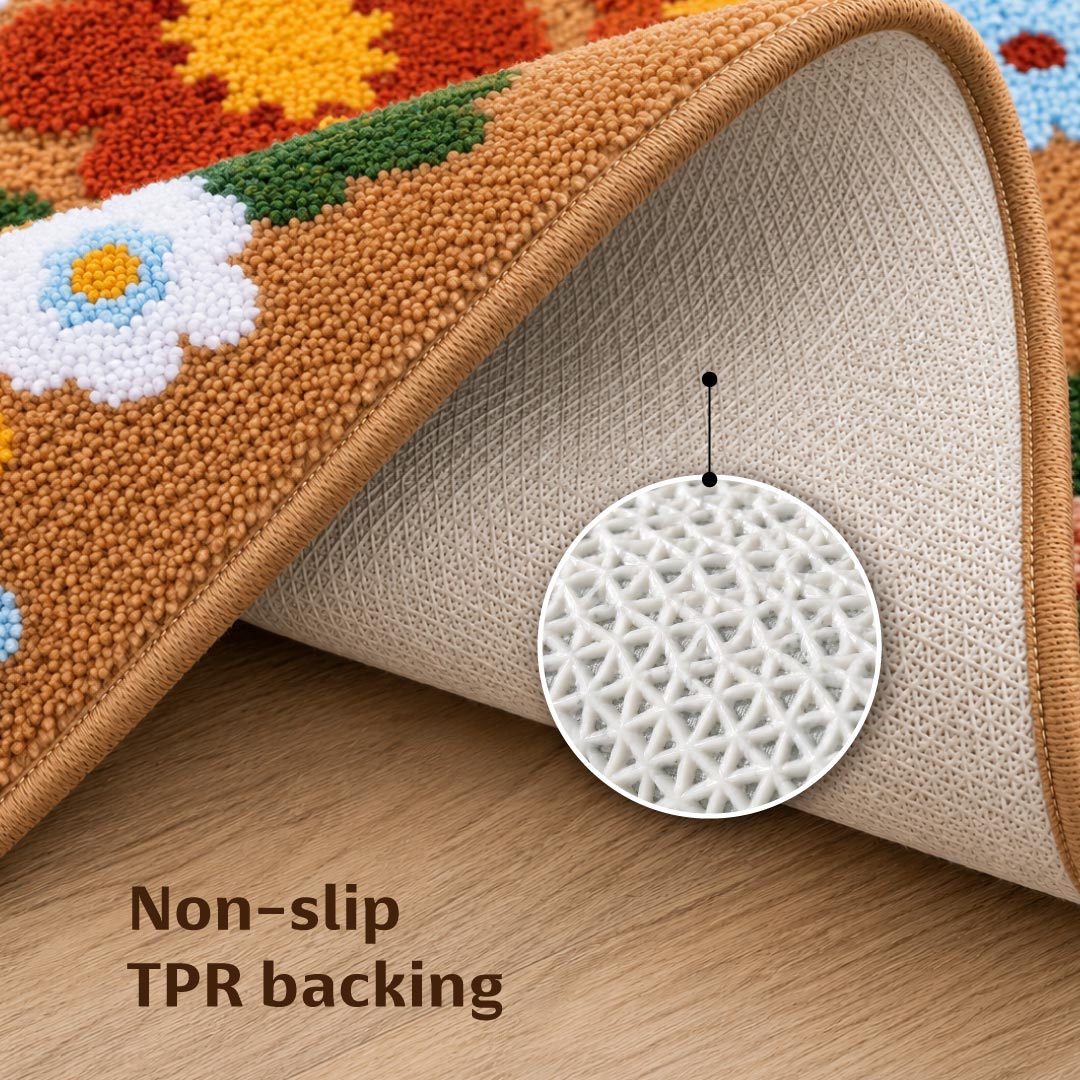 Tan Daisy Beige Runner Mat - Roseate
