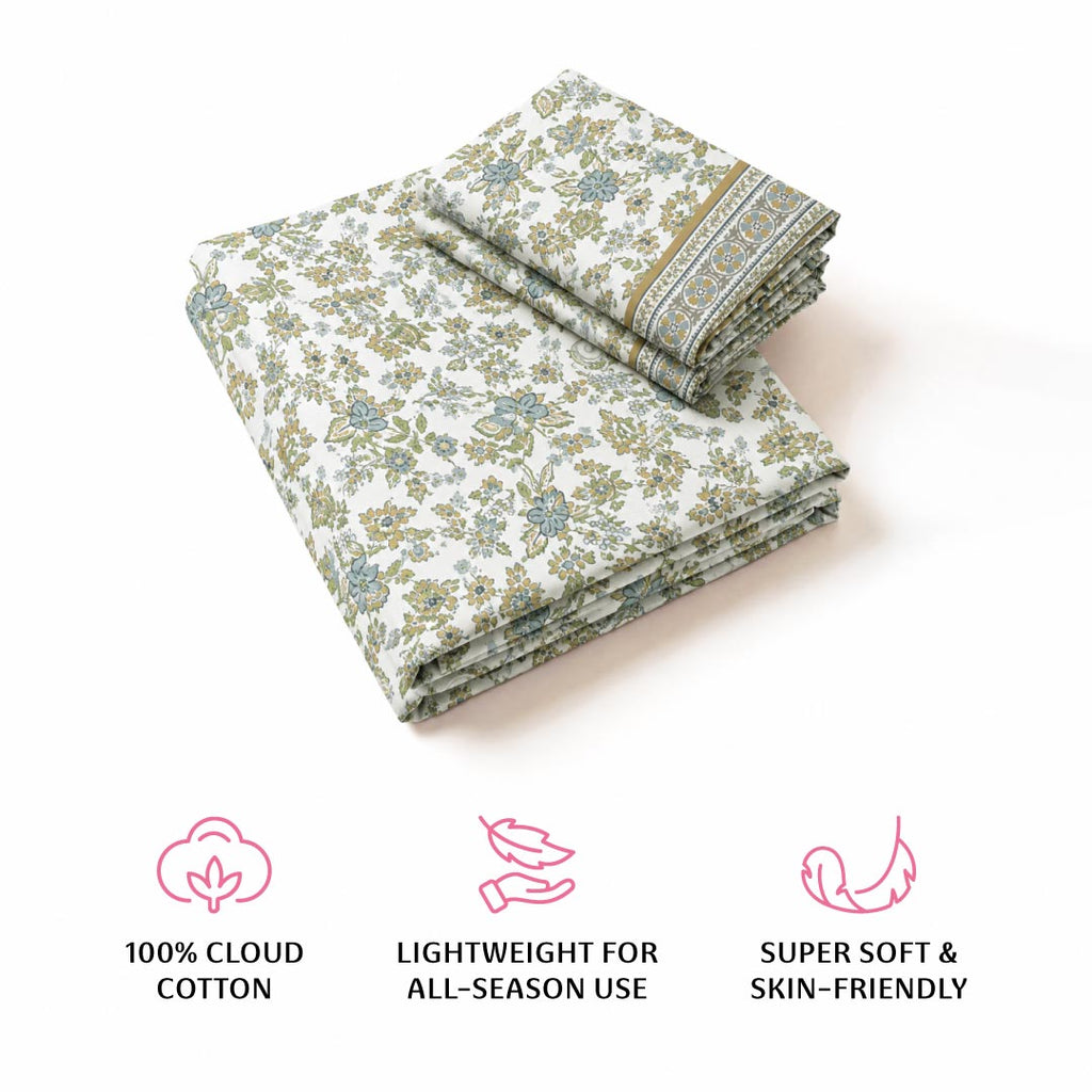 Meadow Double Bedsheet, 100% Cloud Cotton, 240 TC, 2 Pillow Covers