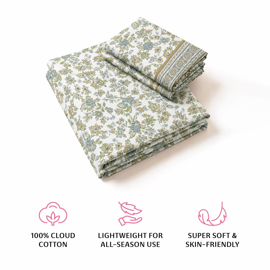 Meadow Double Bedsheet, 100% Cloud Cotton, 240 TC, 2 Pillow Covers