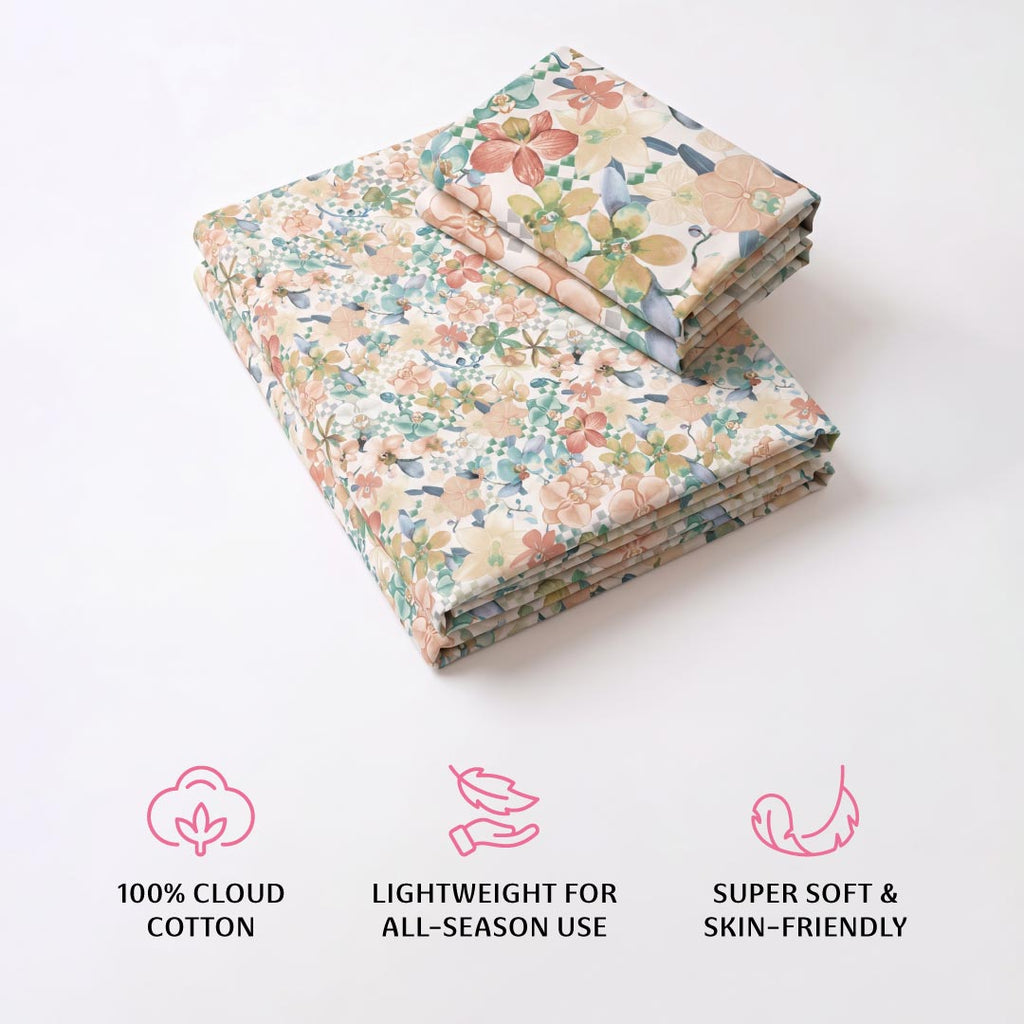 Clover Double Bedsheet, 100% Cloud Cotton, 240 TC, 2 Pillow Covers