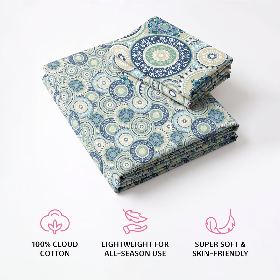 Mantra Double Bedsheet, 100% Cloud Cotton, 240 TC, 2 Pillow Covers