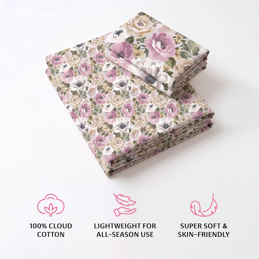 Willow Double Bedsheet, 100% Cloud Cotton, 240 TC, 2 Pillow Covers