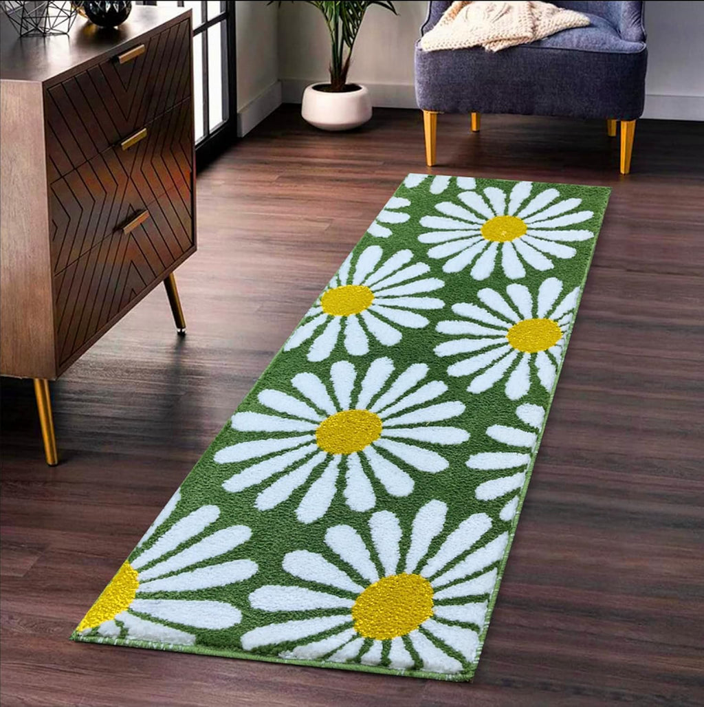 Flower Green Runner Mat