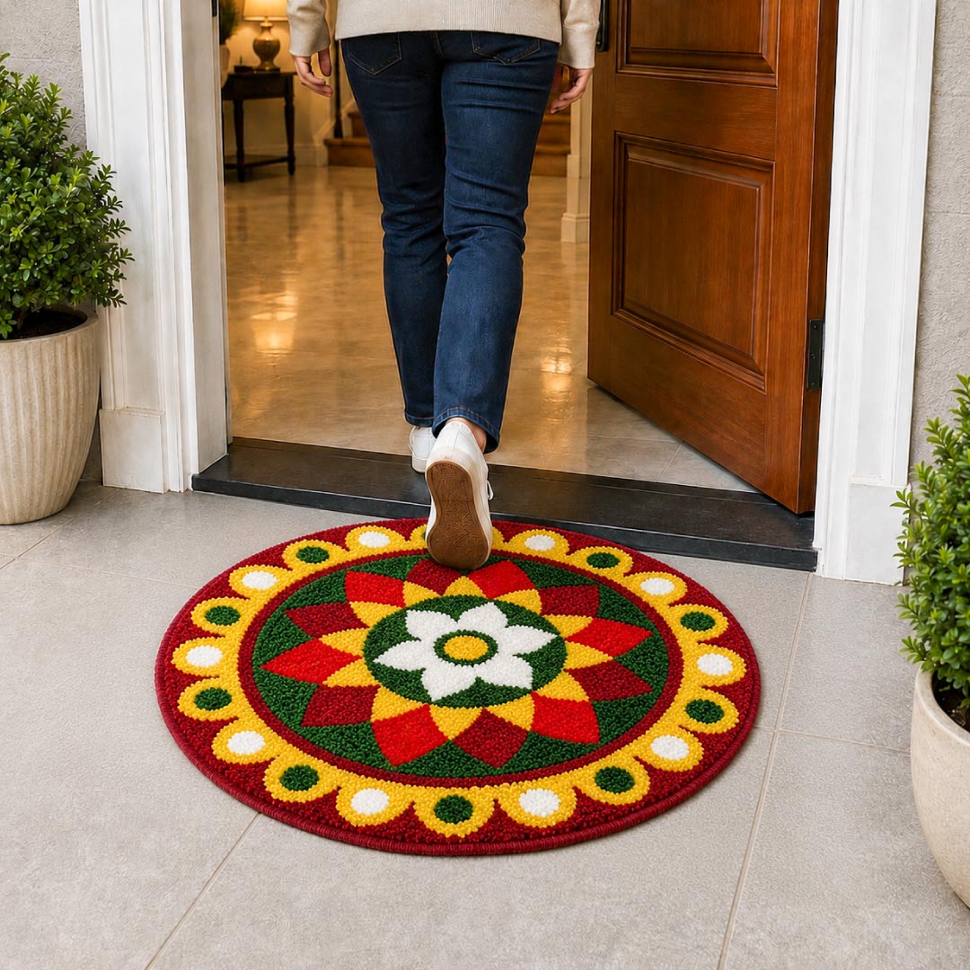 Rangoli Marigold Bloom Door and Bathroom Mat - Roseate