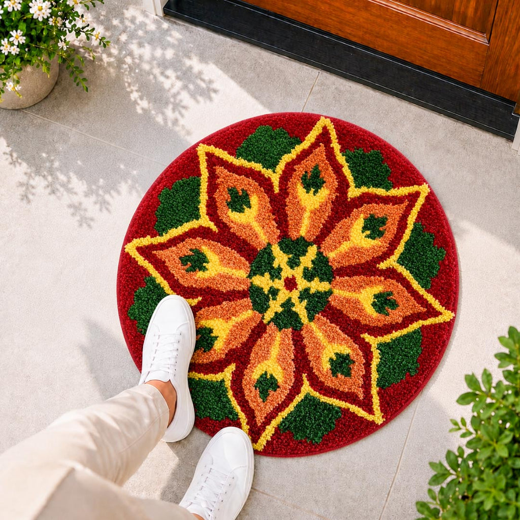 Rangoli Ember Star Door and Bathroom Mat - Roseate