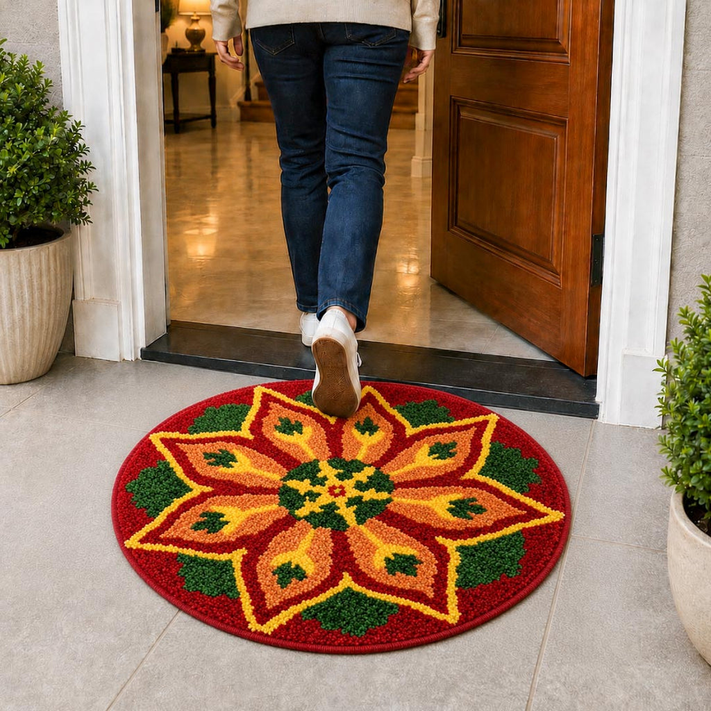 Rangoli Ember Star Door and Bathroom Mat - Roseate