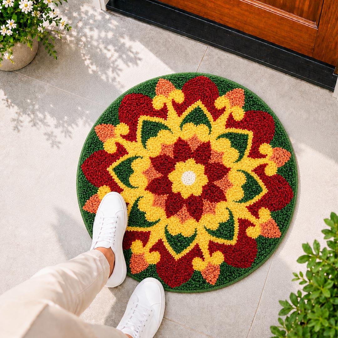 Rangoli Lotus Garden Door and Bathroom Mat - Roseate