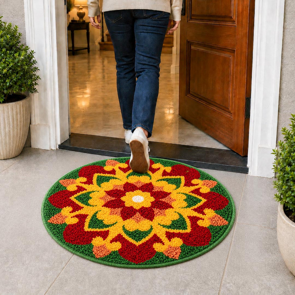 Rangoli Lotus Garden Door and Bathroom Mat - Roseate