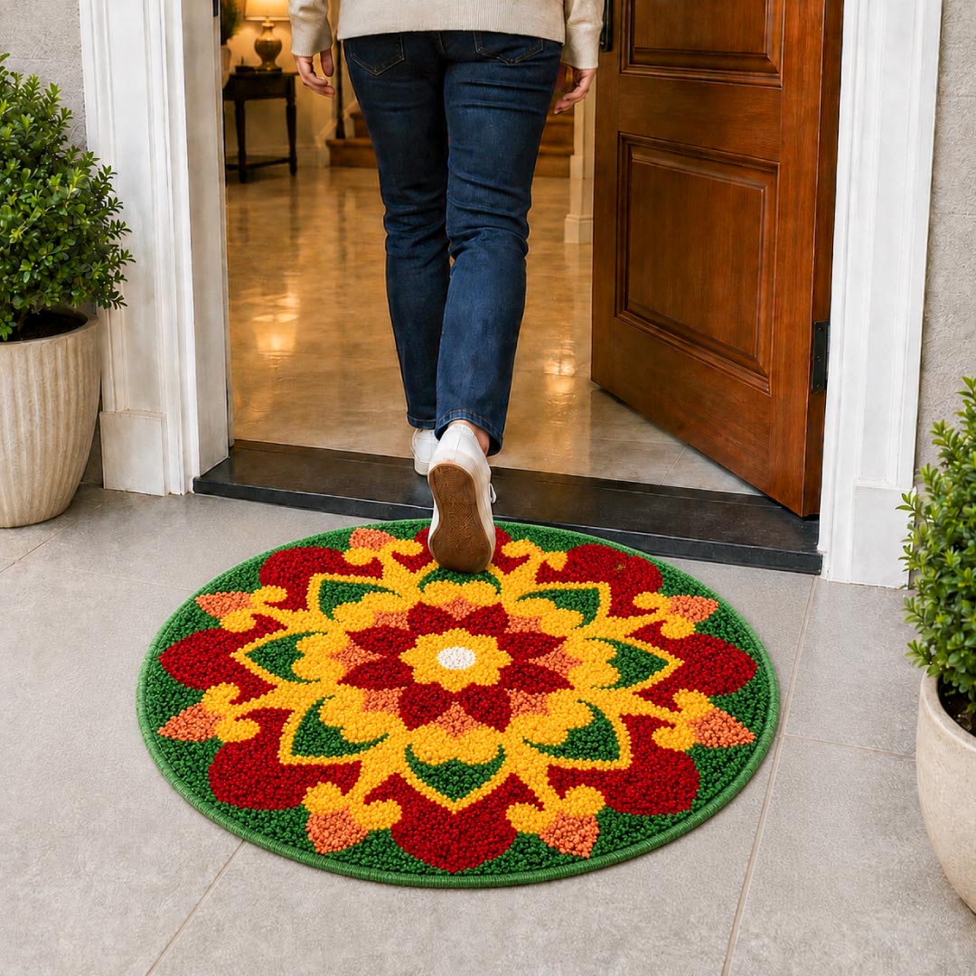 Rangoli Lotus Garden Door and Bathroom Mat - Roseate