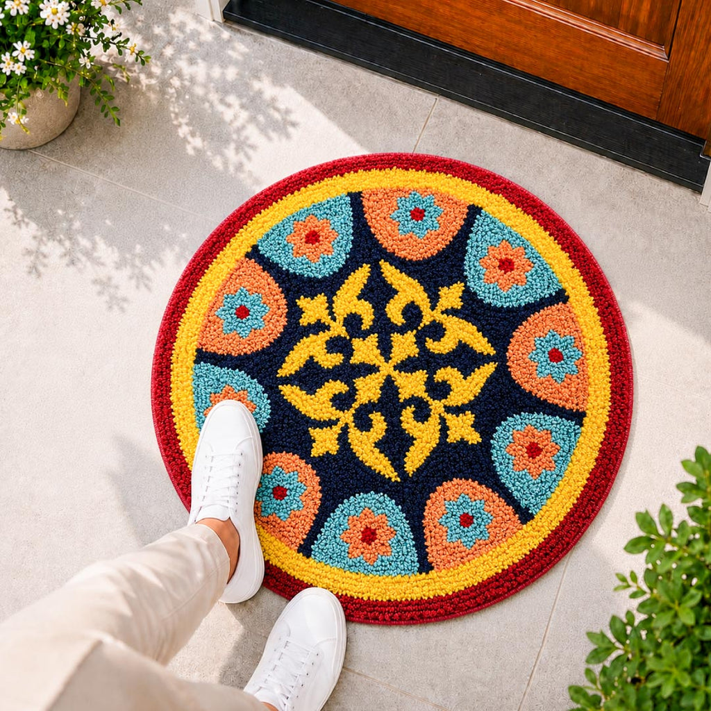 Rangoli Azure Tile Door and Bathroom Mat - Roseate