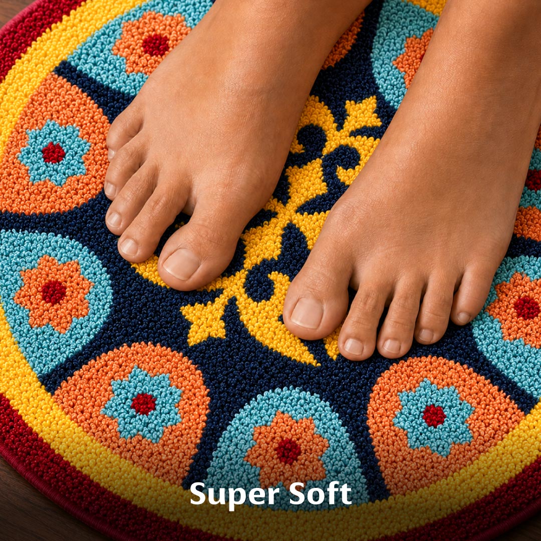 Rangoli Azure Tile Door and Bathroom Mat - Roseate