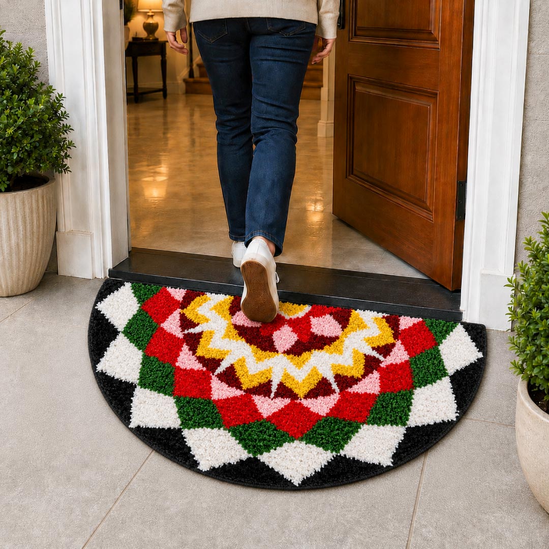Kolam Chevron Bloom Door and Bathroom Mat - Roseate