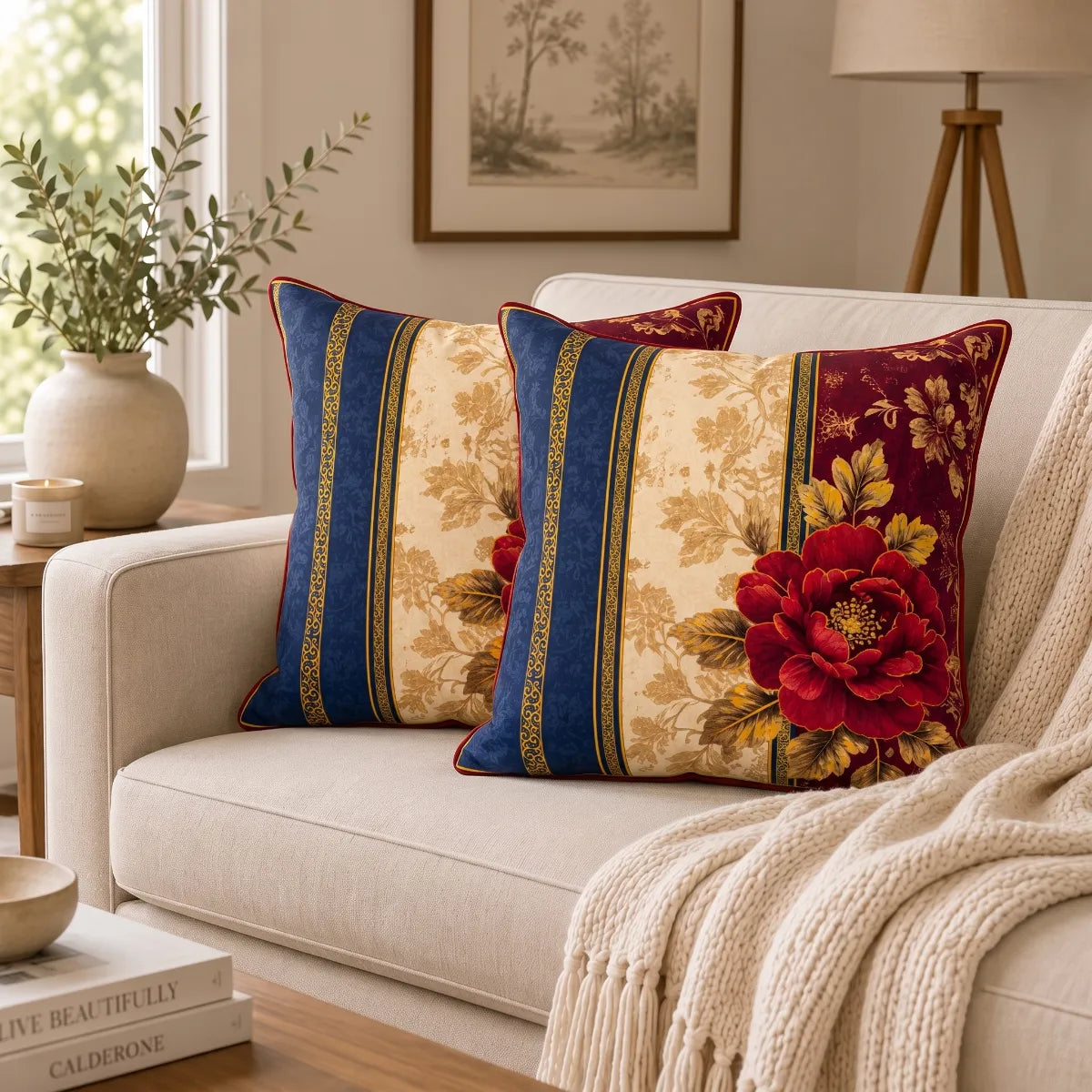 Corner Peony Cushion Cover | Hummingbird