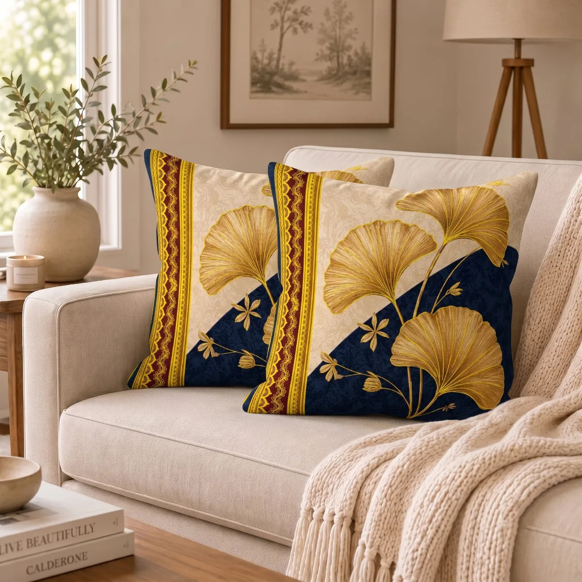 Golden Ginkgo Cushion Cover | Hummingbird