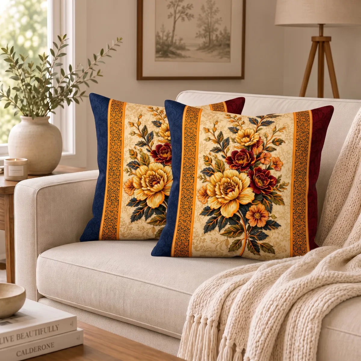 Framed Bouquet Cushion Cover | Hummingbird