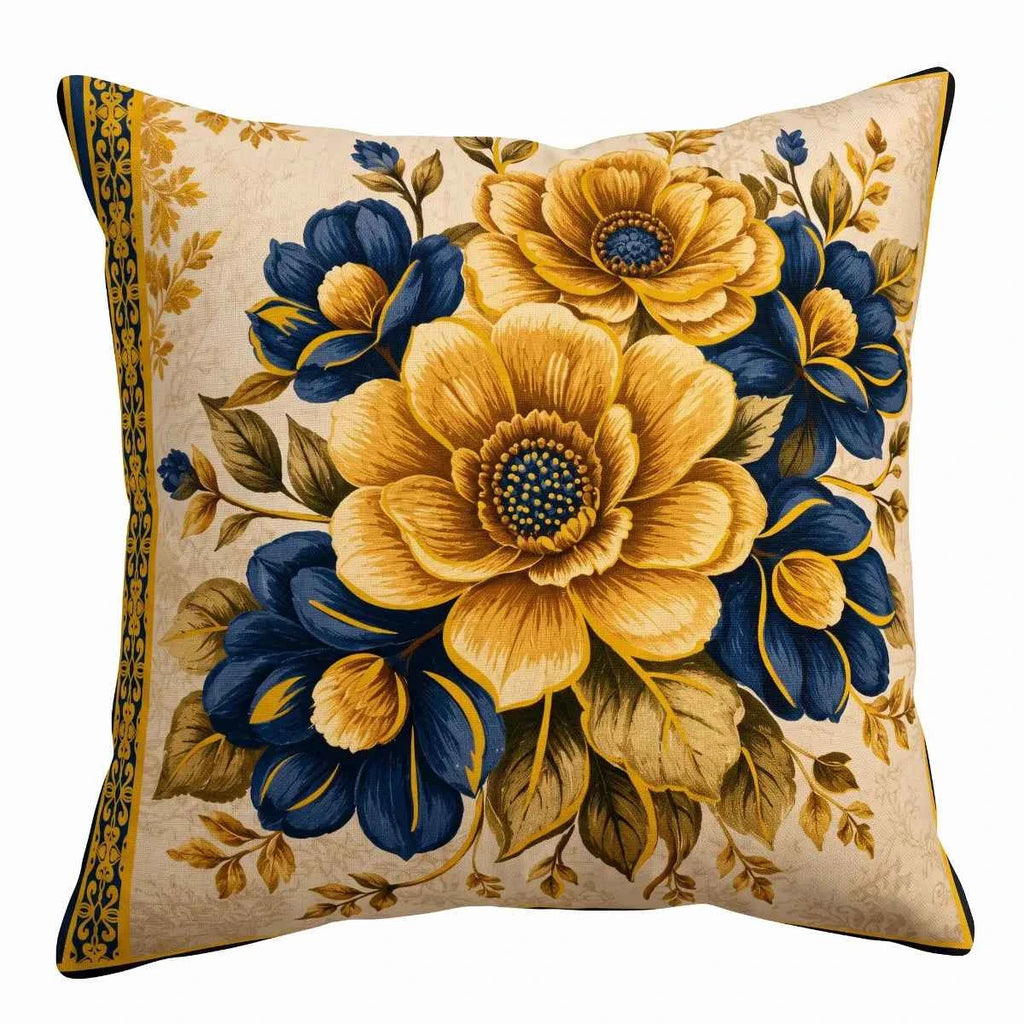 Golden Bloom Cushion Cover | Hummingbird