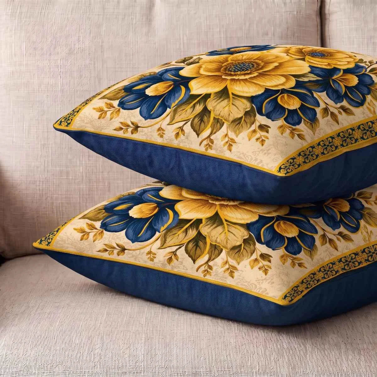Golden Bloom Cushion Cover | Hummingbird