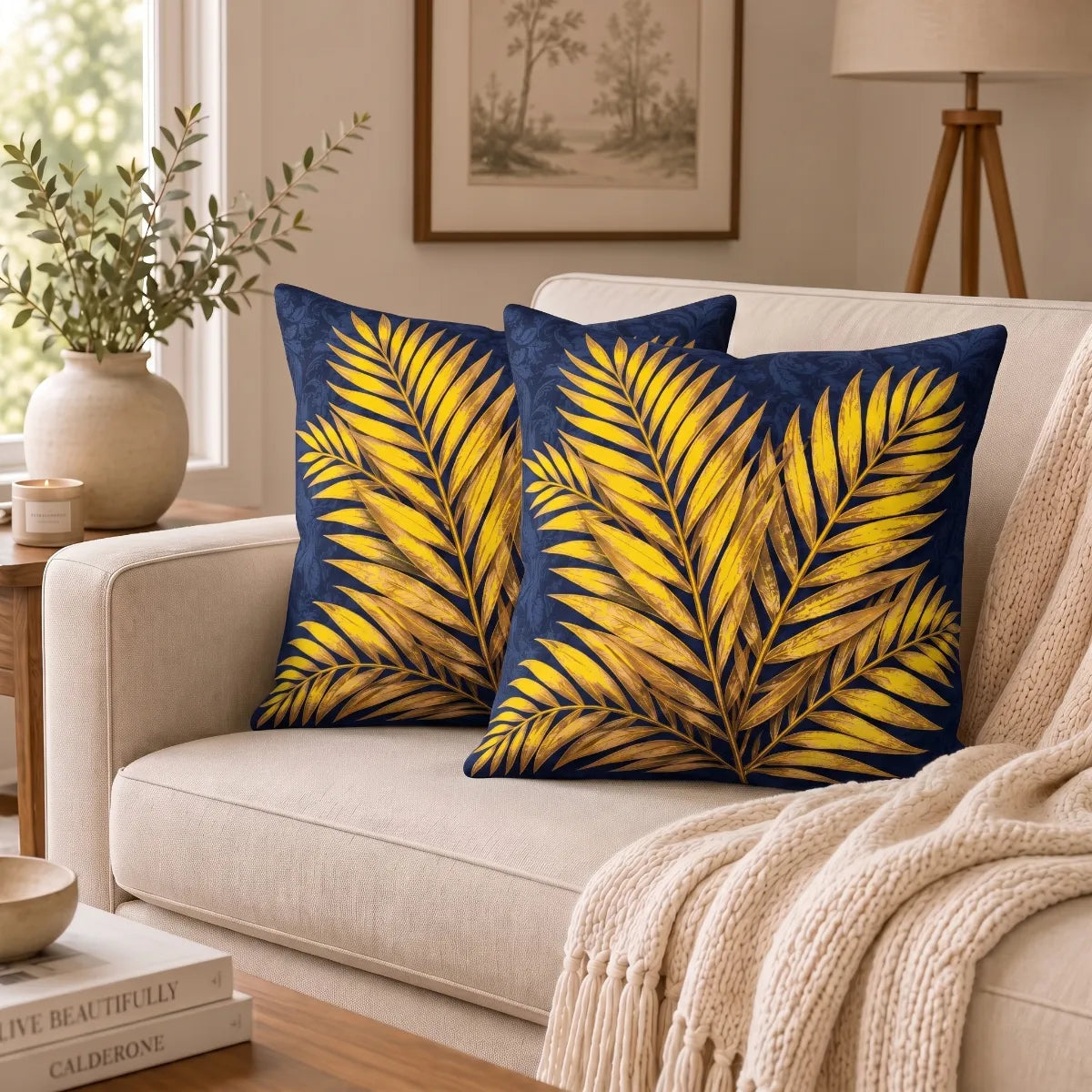 Golden Palm Cushion Cover | Hummingbird