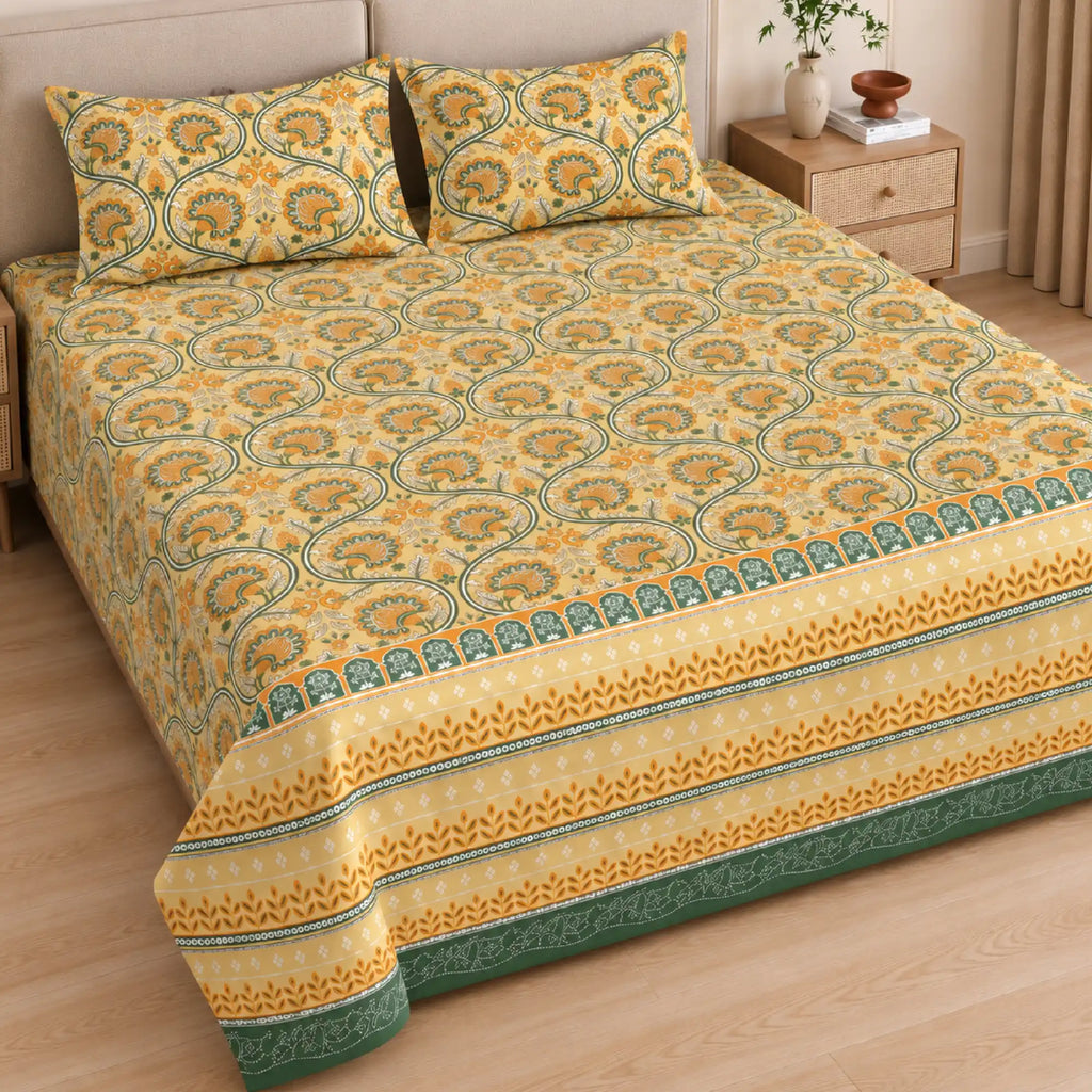 Bloom Double Bedsheet, 100% Cloud Cotton, 240 TC, 2 Pillow Covers