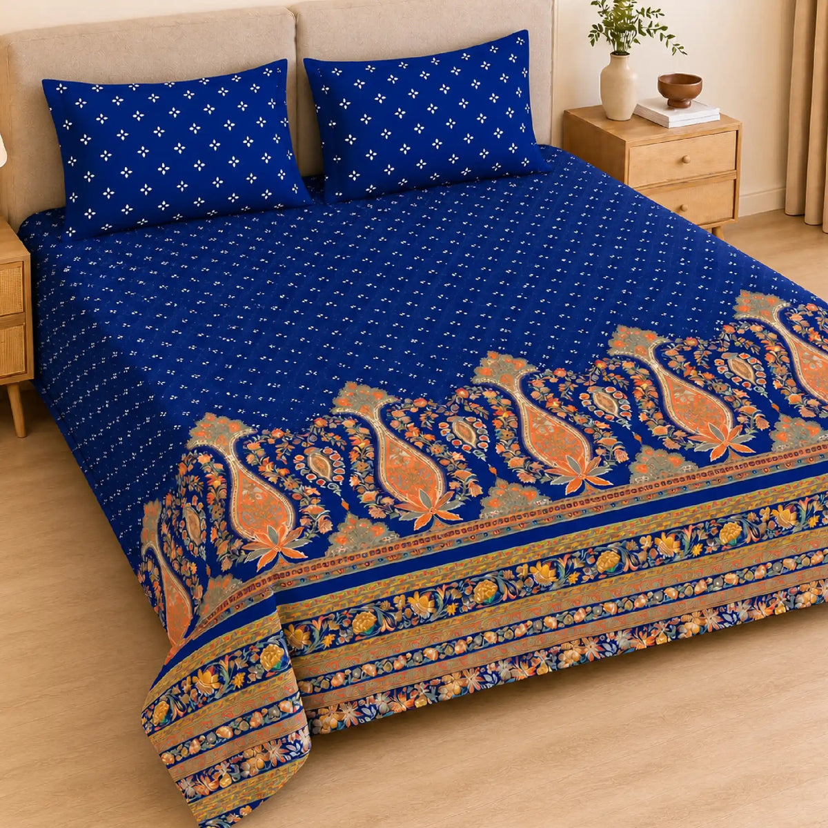 Olivia Double Bedsheet, 100% Cloud Cotton, 240 TC, 2 Pillow Covers