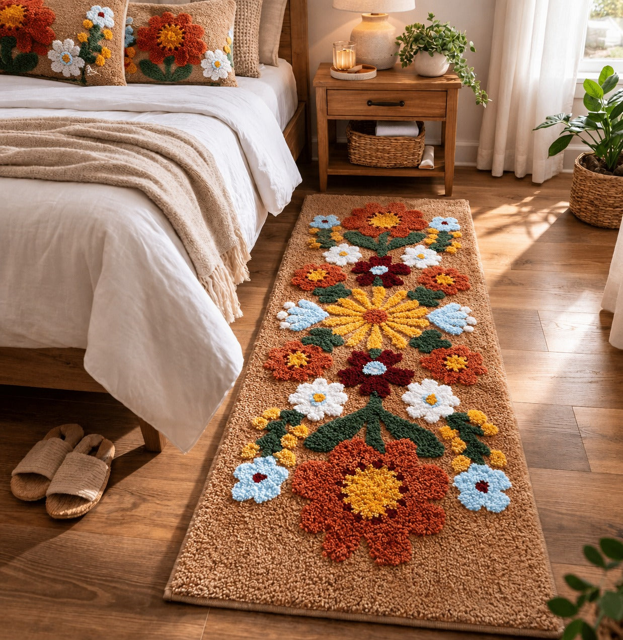 Tan Daisy Beige Runner Mat