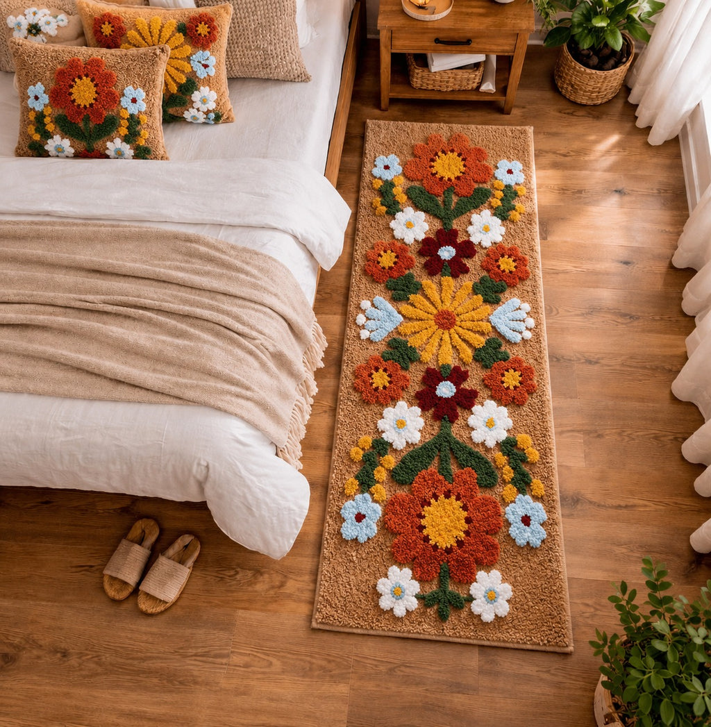 Tan Daisy Beige Runner Mat