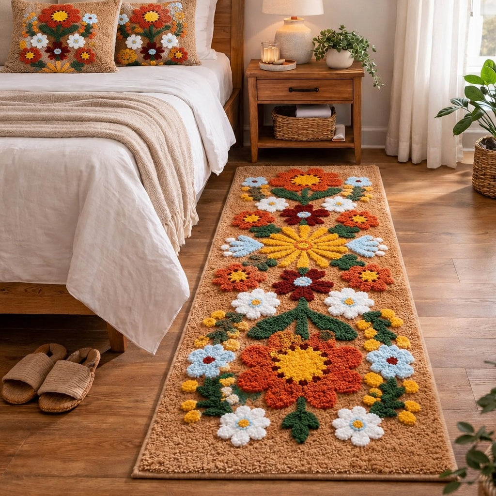 Tan Daisy Beige Runner Mat