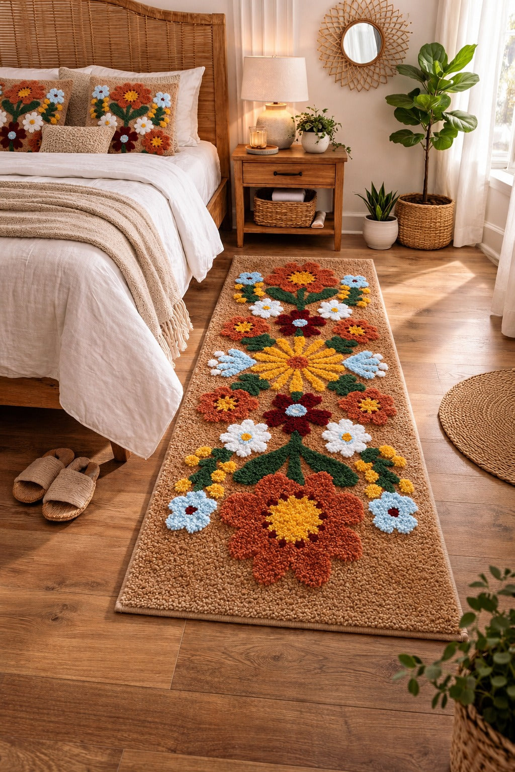 Tan Daisy Beige Runner Mat