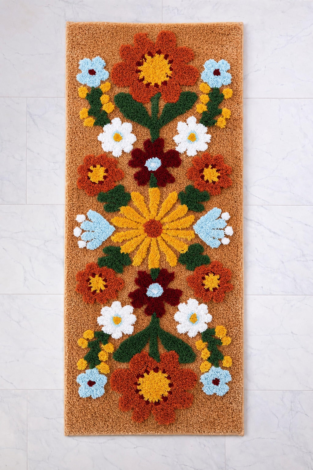 Tan Daisy Beige Runner Mat